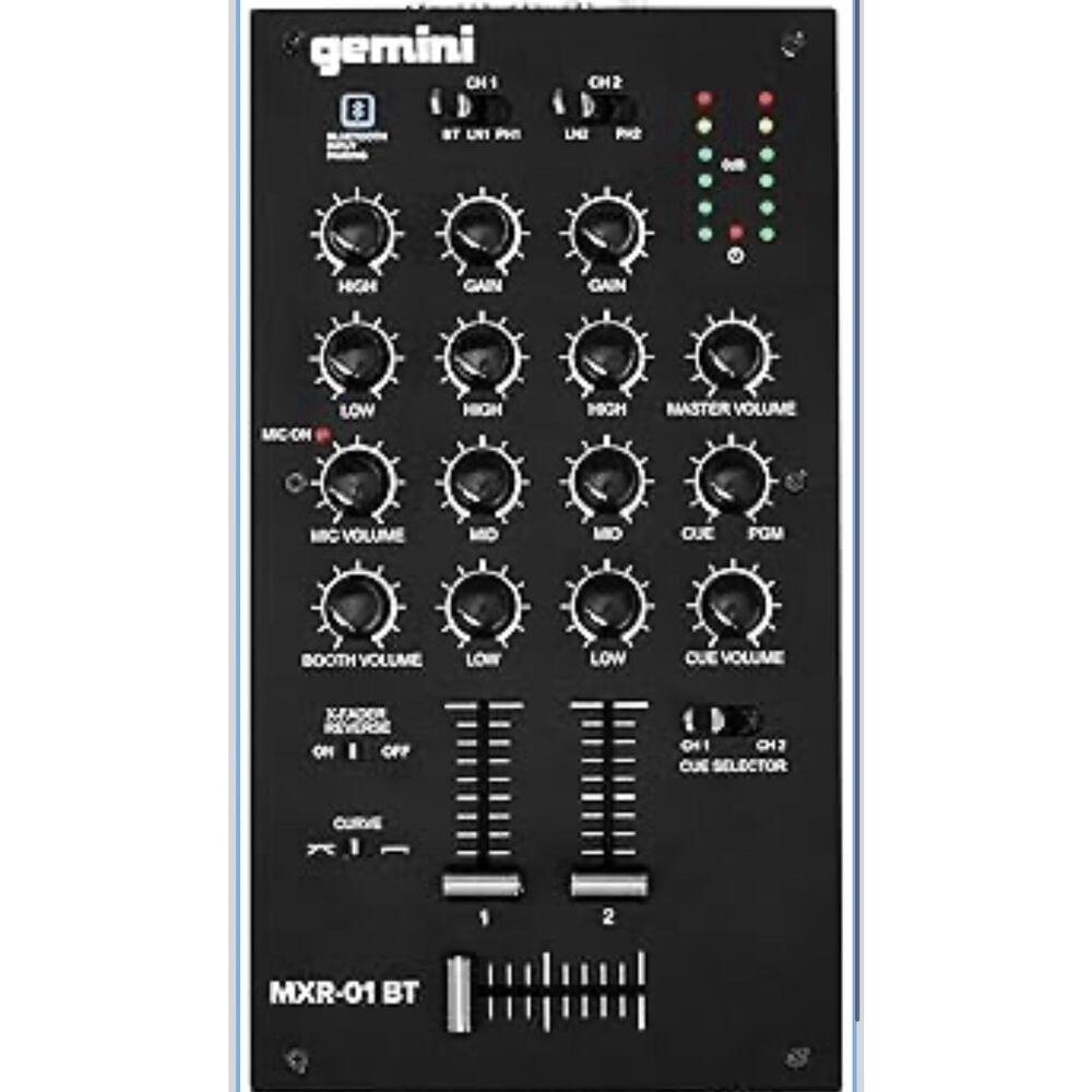 Gemini 2-Channel DJ Mixer w/Bluetooth, Mic EQ, Crossfader Curve Control Mxr-01Bt